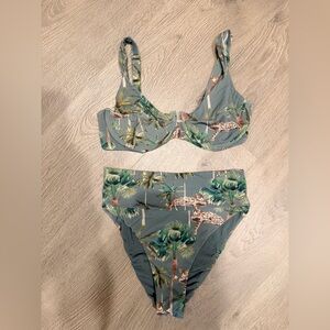 Anthropologie Green Jungle Print Bikini